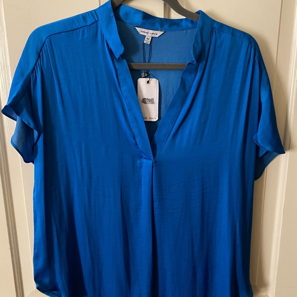 Naked Zebra Royal Blue Cap sleeve blouse. Size M